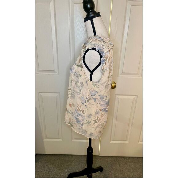 Rose & Olive Women's Floral‎ Sheer Blouse M Tie Neck Sleeveless - Picture 5 of 7